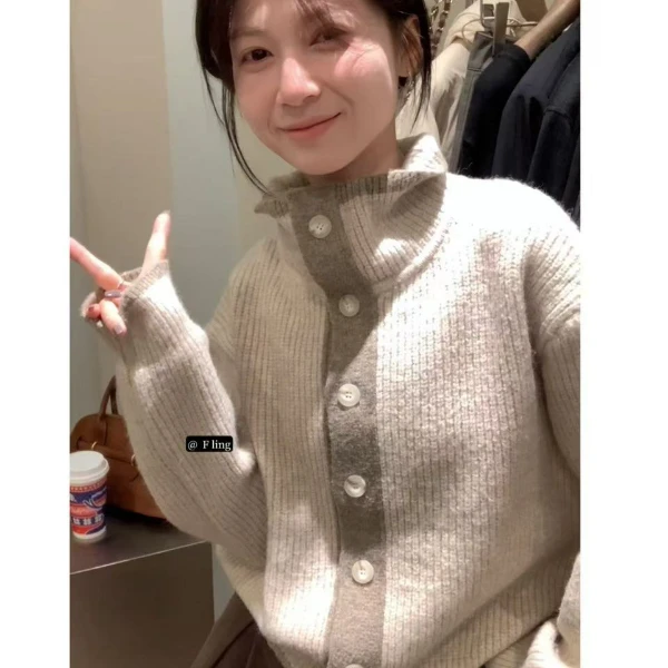 【芳龄F.LING】柔光感 温暖厚实混色毛衣开衫韩版FL0480