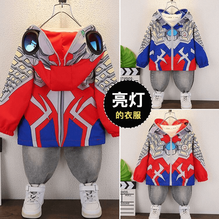 奥特曼儿童衣服2023新款时尚卡通中小童网红外套连帽迪迦酷酷风衣