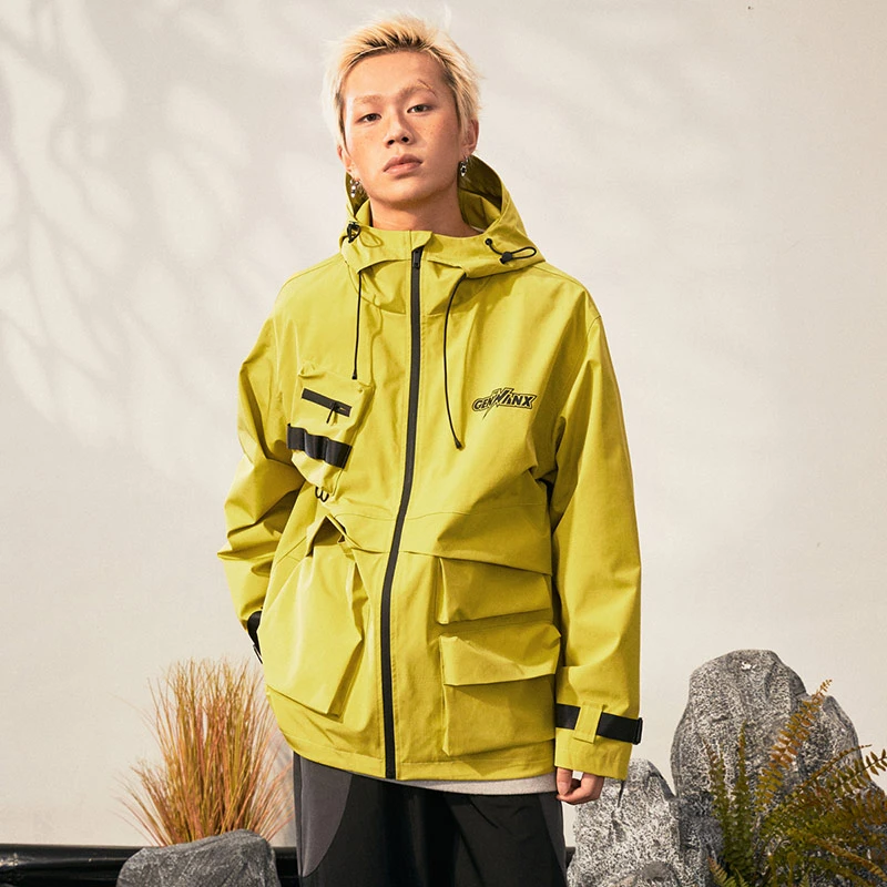 GENANX闪电潮牌夹克外套2024秋冬新款连帽户外多口袋亮色外套宽松