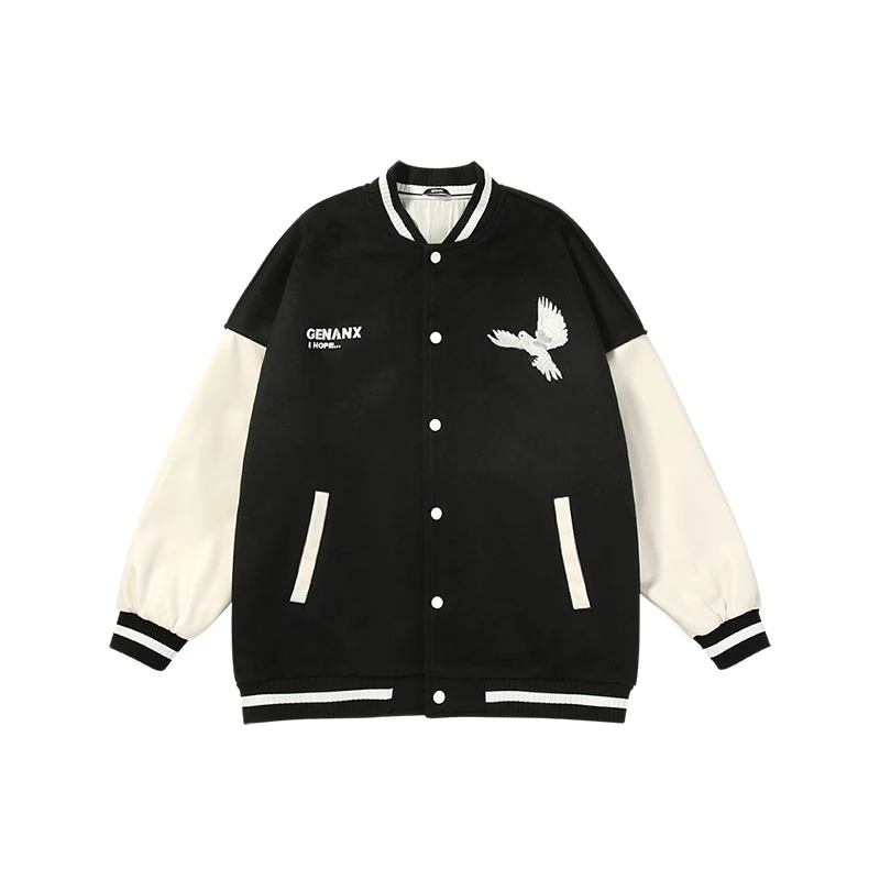 GENANX闪电潮牌棒球服秋冬款夹克黑白色世界和平印花外套男