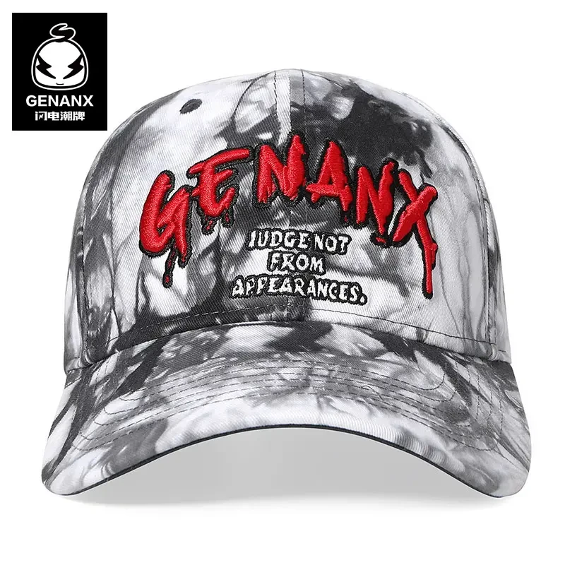 GENANX闪电潮牌扎染棒球帽LOGO字母迷彩绣花可调节鸭舌帽 Q105
