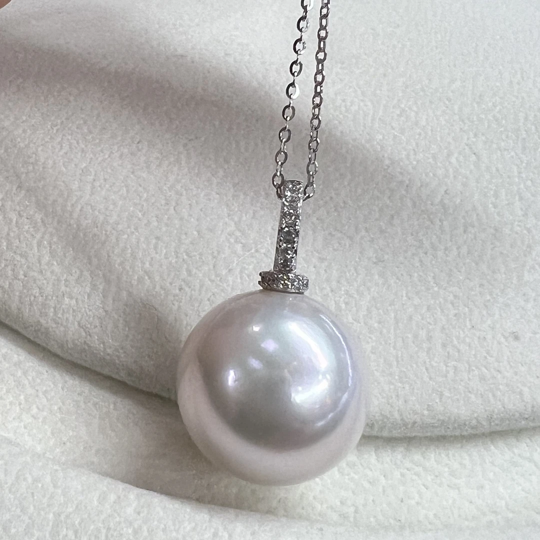 天然大白龙珠万能扣吊坠 15-16mm近圆大白淡水珍珠 正面无暇