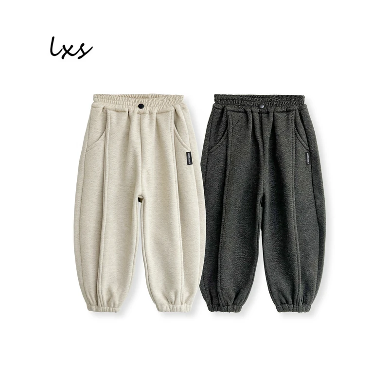 鹿小生童装休闲裤2024新款儿童冬季韩版宽松时尚百搭加绒卫裤Q313