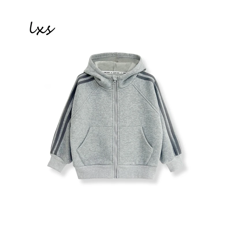 鹿小生童装儿童加绒外套冬款韩版休闲百搭宽松连帽拉链外套Q100