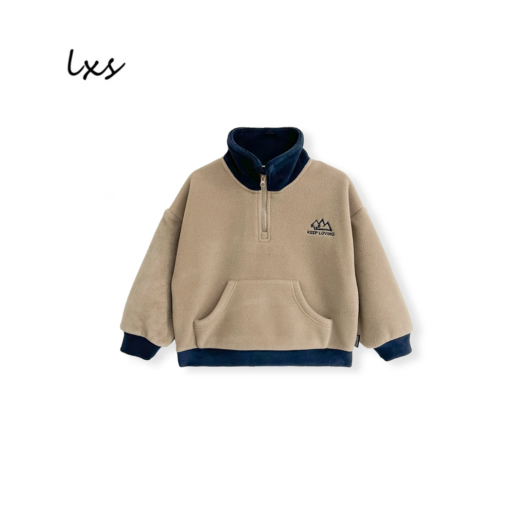 童装冬季双面奥粒绒韩版男童时尚百搭拼接半拉链保暖立领卫衣Q350
