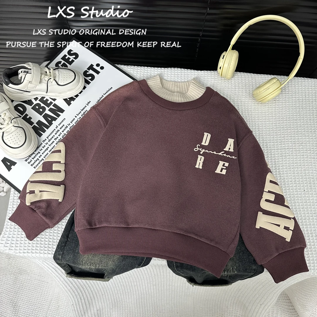 童装儿童冬季款加绒卫衣韩版假两件套头卫衣 D22973 舅舅严选童装