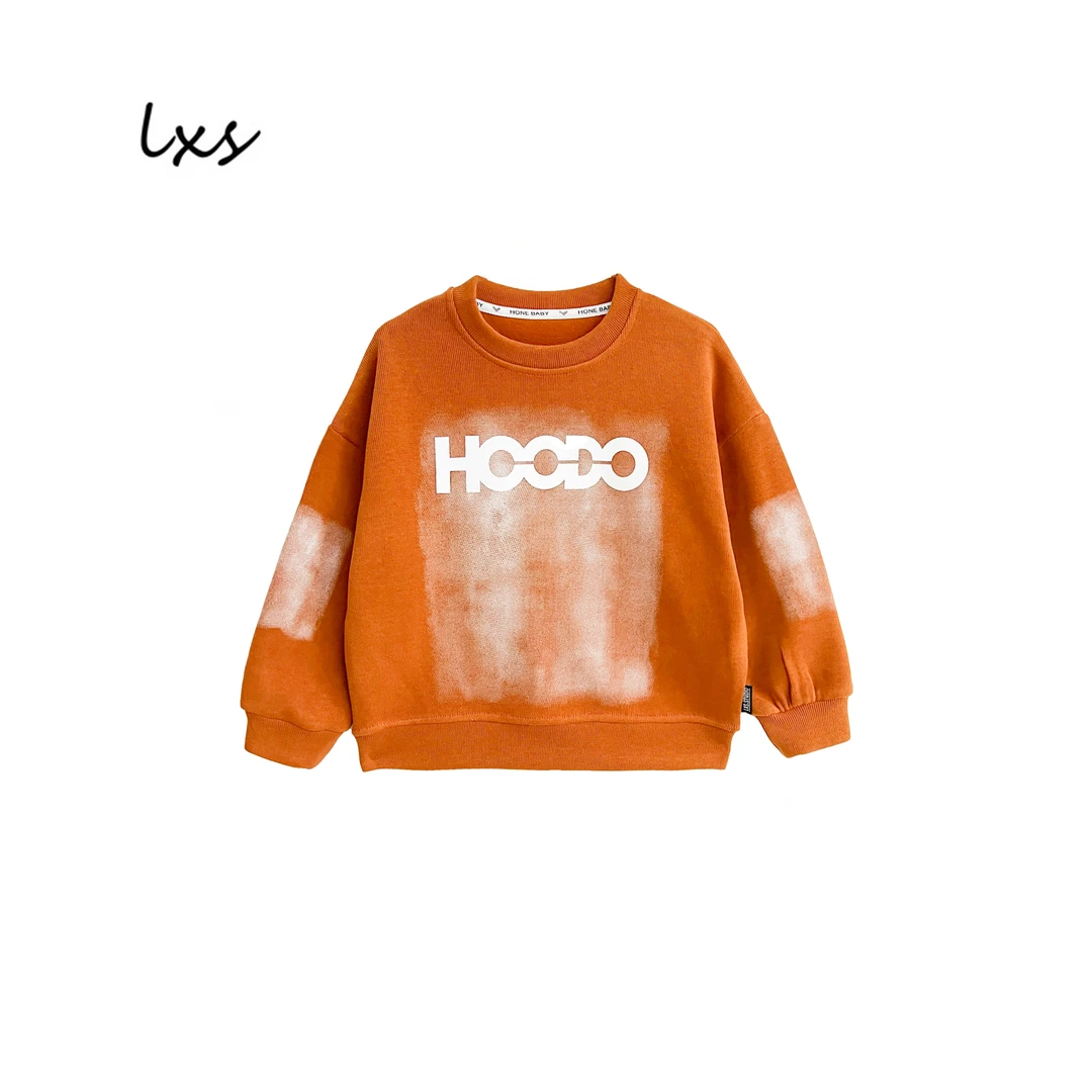 抓毛薄绒童装秋冬韩版宽松百搭字母印花长袖儿童圆领套头卫衣Q353