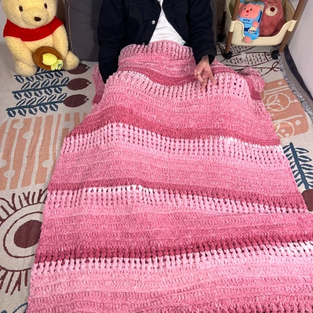 手工diy编织围巾毯子球球盖毯松弛感彩色毯礼物送女生