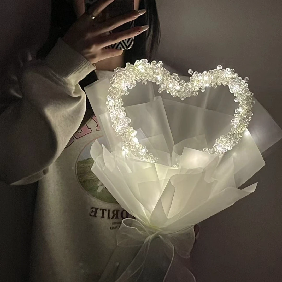 手工DIY材料包礼品爱心满天星花束情人节礼物送女生