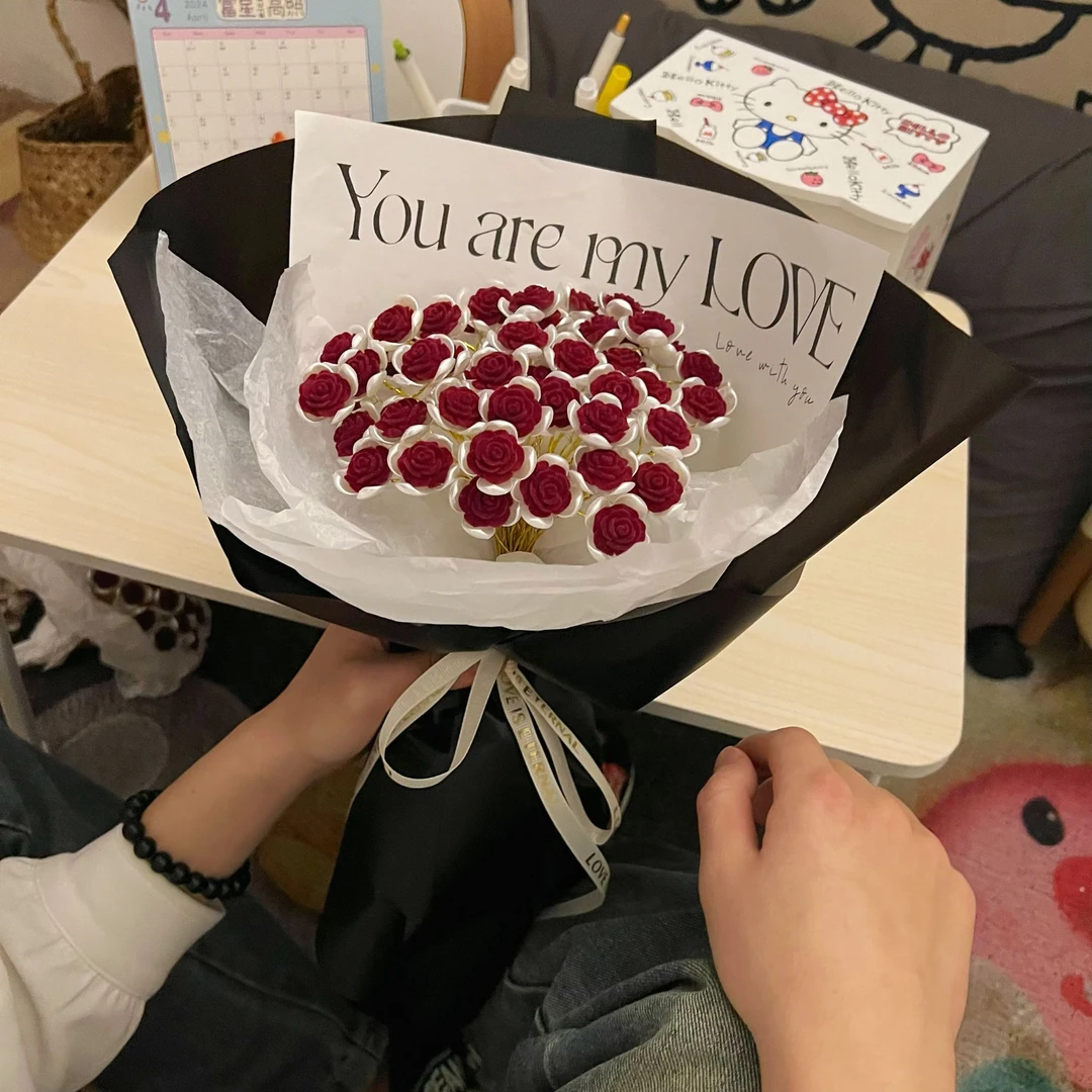 【七夕礼物】手工3D立体玫瑰花花束材料永不凋零花束送女朋友礼物
