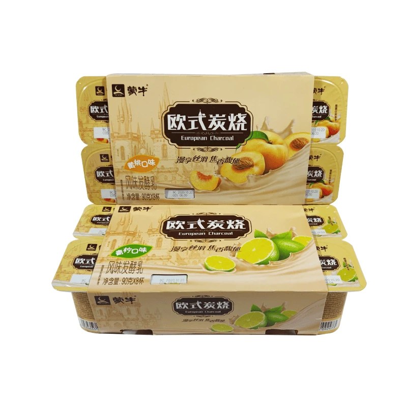 蒙牛欧式炭烧风味发酵乳黄桃/青柠口味杯装低温酸奶推荐批发特价