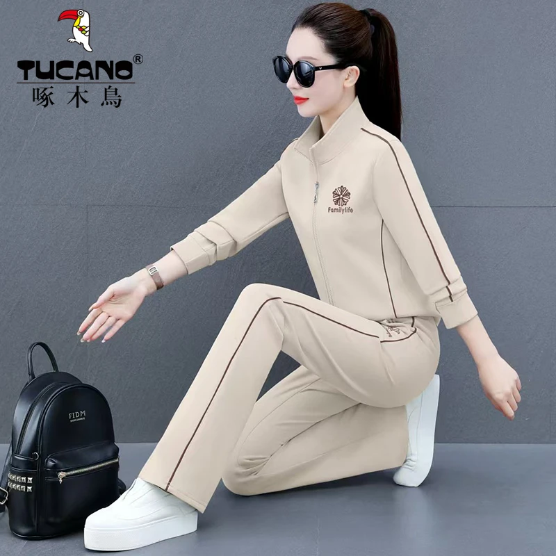 【旗舰店】2024新款春秋气质运动套装减龄时尚洋气时髦直筒裤两件套