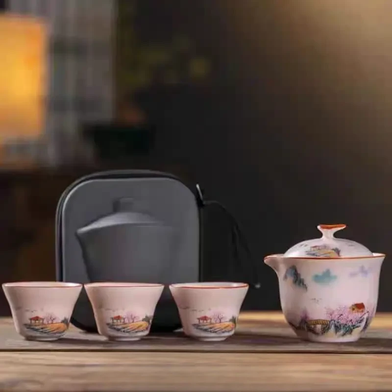 粉汝山水世外桃源一壶三杯快客杯可开片养线B11