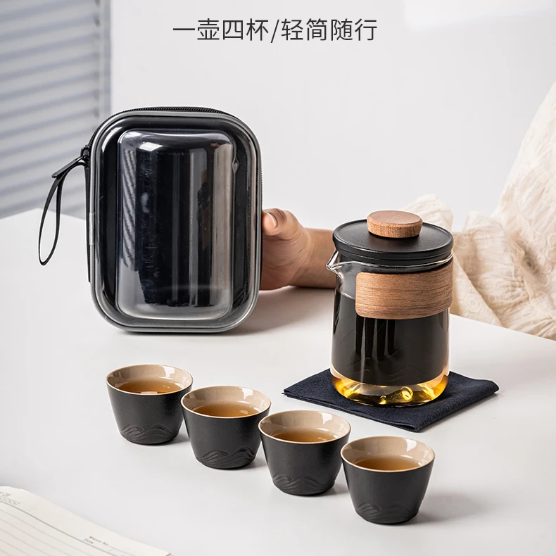 旅行茶具套装便携式家用户外露营商务礼品优质玻璃一壶四杯茶具