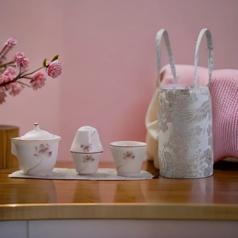 粉色便携式粉汝女士旅行茶具户外旅游功夫茶具泡茶壶伴手礼A83