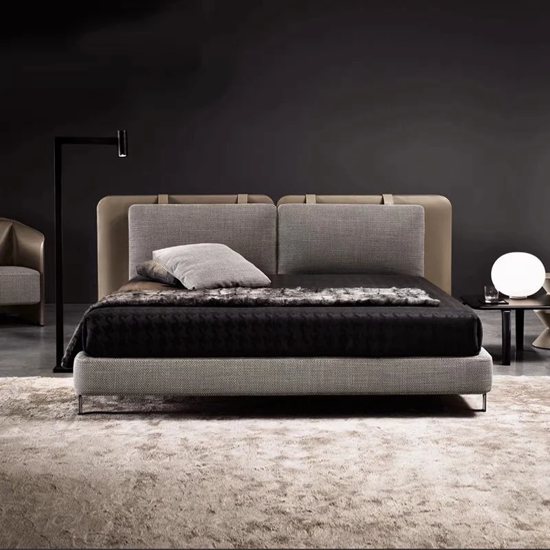 意式极简轻奢1.8米Tatlin塔特琳书包床马鞍皮棉麻布艺主卧床别墅
