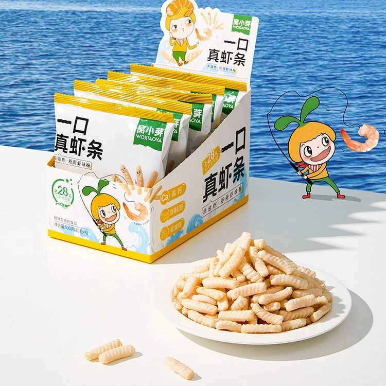 (两盒包邮)窝小牙一口真虾条100克(5包×20克)非油炸拒绝虾味粉