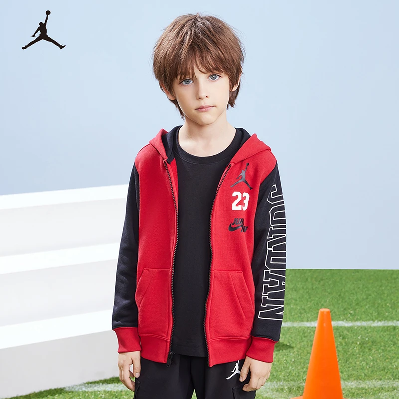【旗舰店】Air Jordan童装男童开襟连帽撞色连帽卫衣JDB-FZ-B208