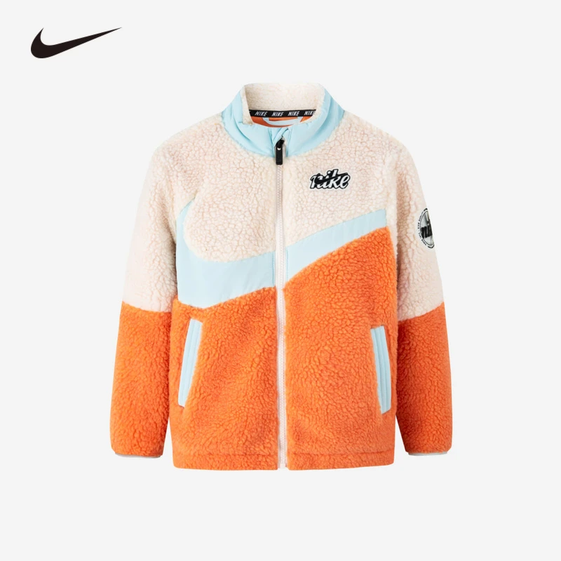 NIKE耐克童装男女童短款羊羔绒保暖棉服冬季儿童休闲运动夹克外套