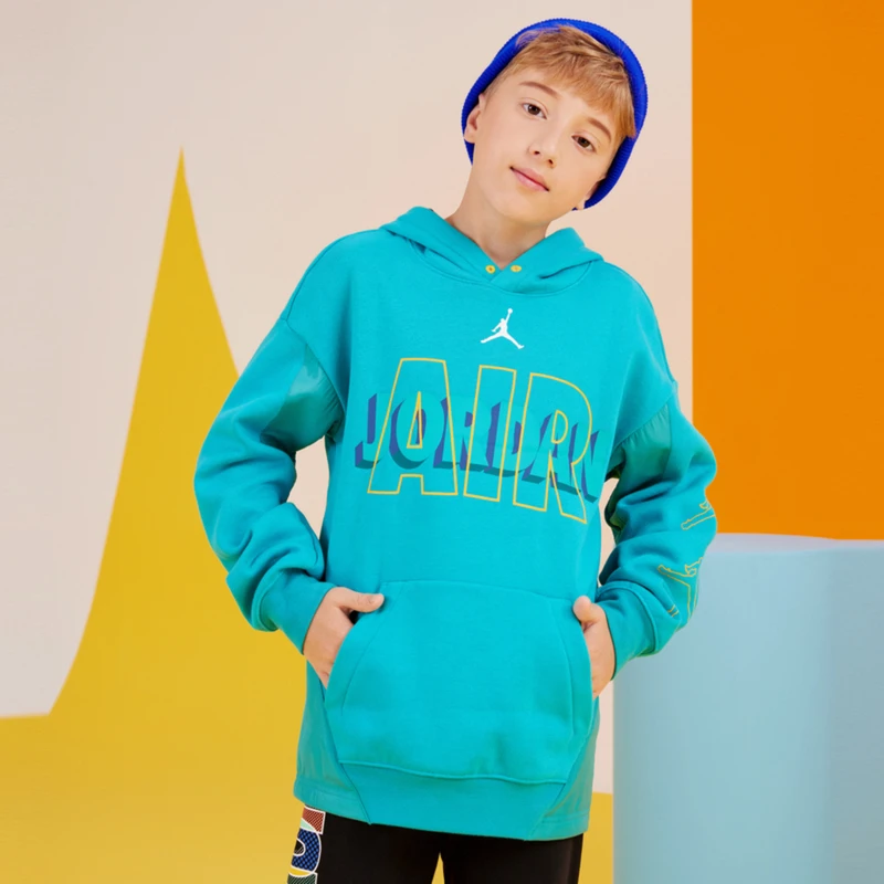 AIR JORDAN童装男童加绒保暖连帽卫衣秋冬新款儿童时尚运动上衣