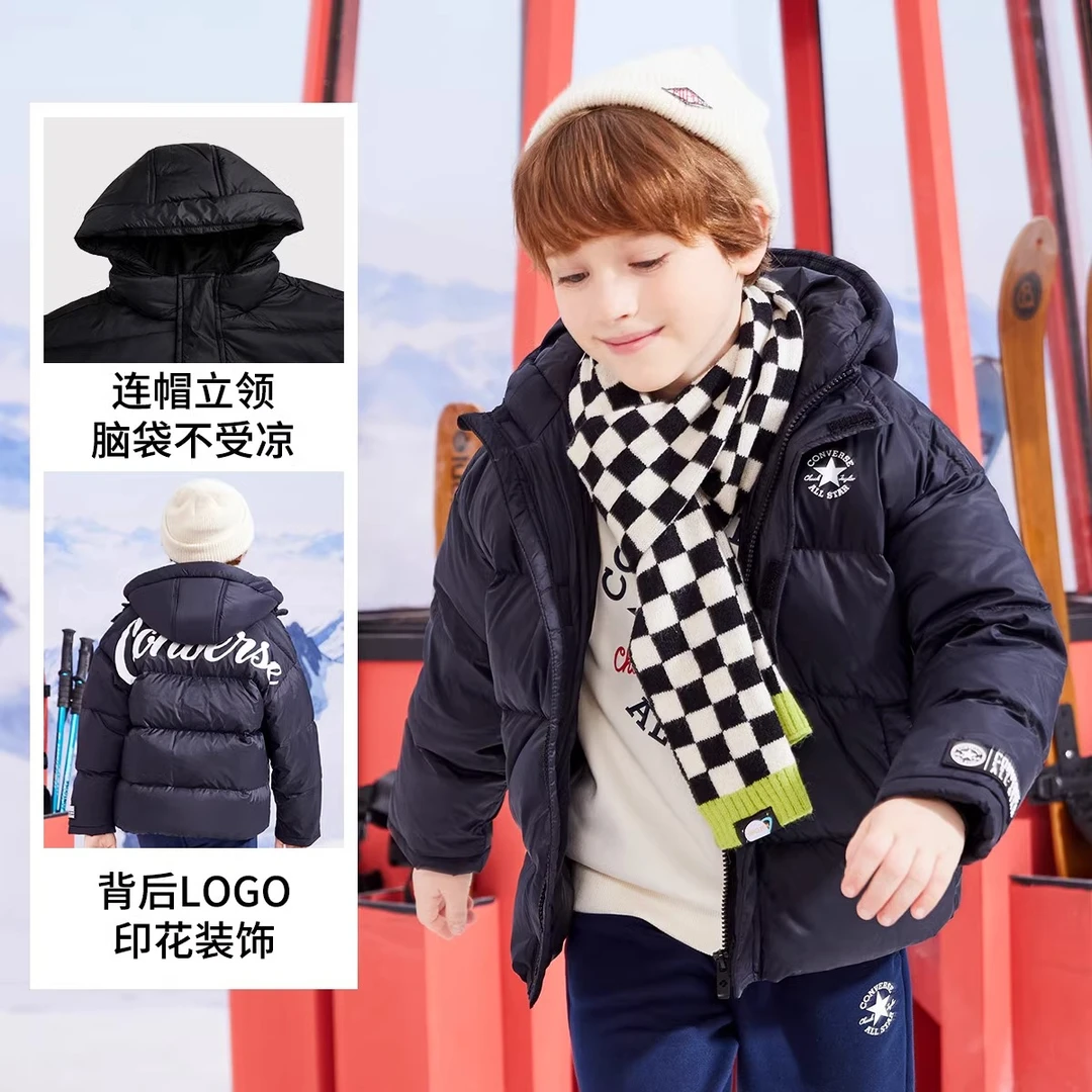 Converse/匡威童装男女童短款保暖连帽羽绒服冬季儿童运动外套