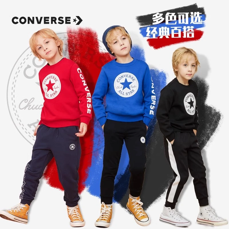 Converse/匡威童装秋冬款儿童男童休闲加绒保暖运动套头长袖卫衣