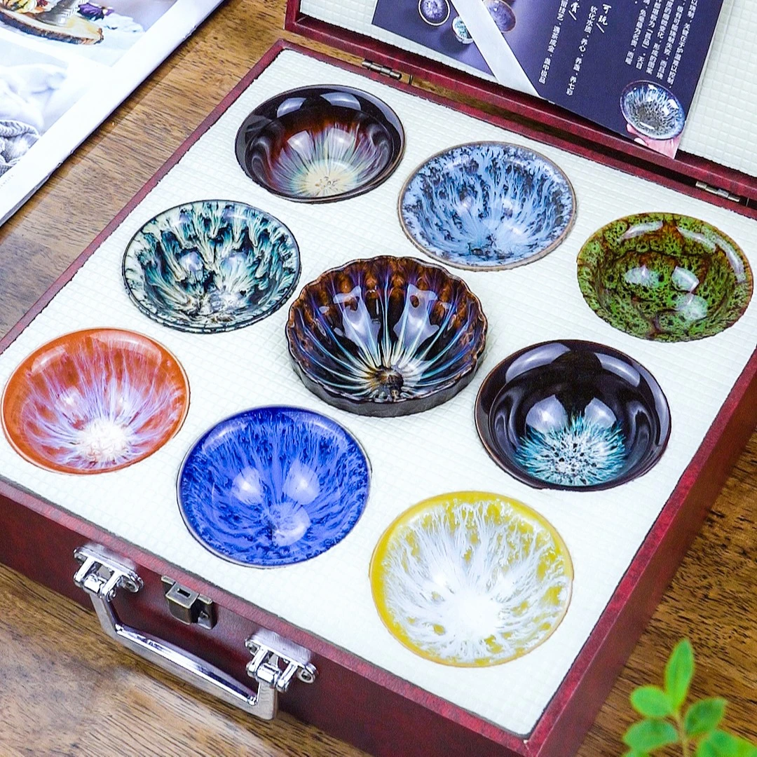 窑变炫彩茶杯套装整套礼盒装多彩九色杯高档主人杯品茗杯画面