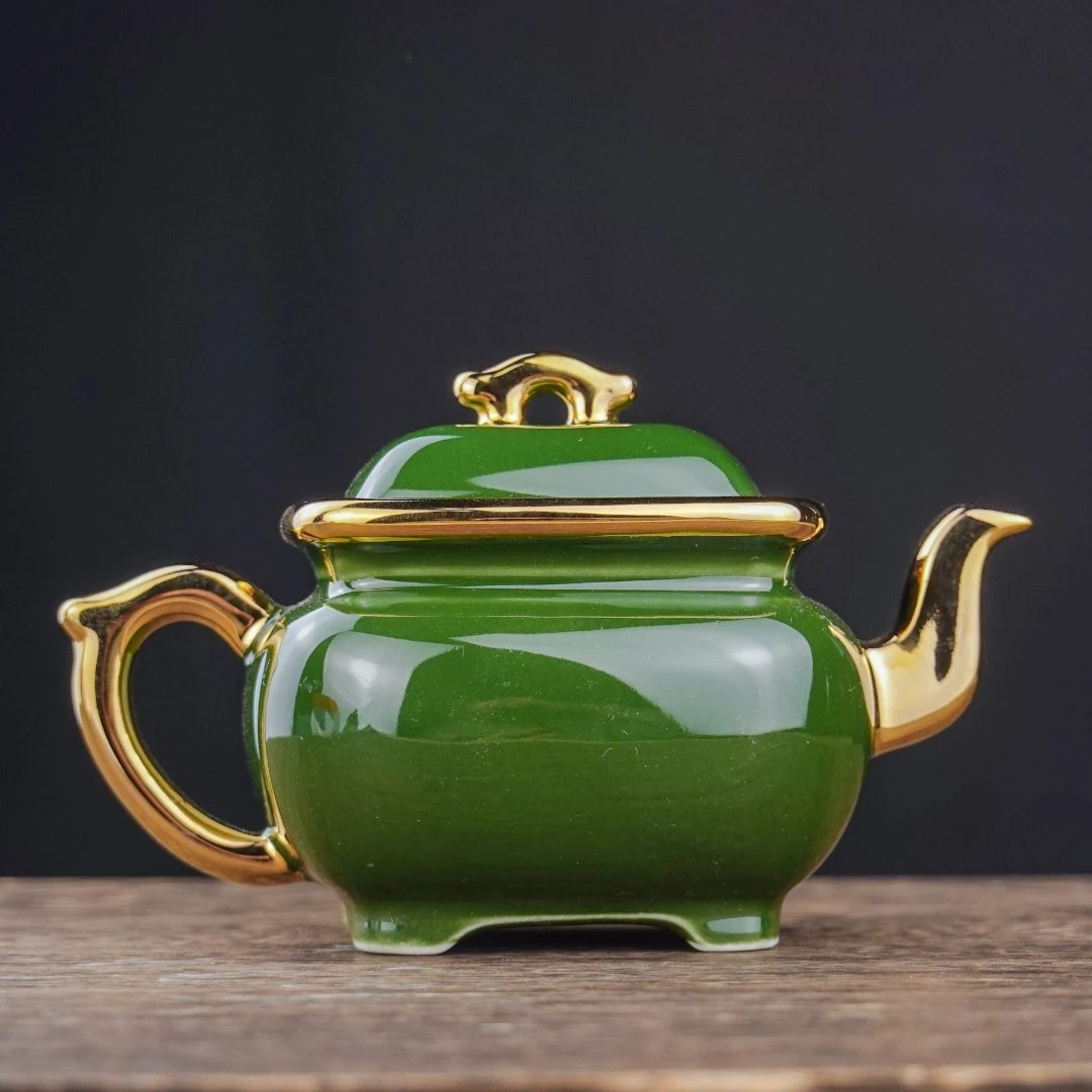 帝王绿泡茶壶茶具套装整套孔雀绿一壶两杯帝王绿琉璃茶杯家用1913