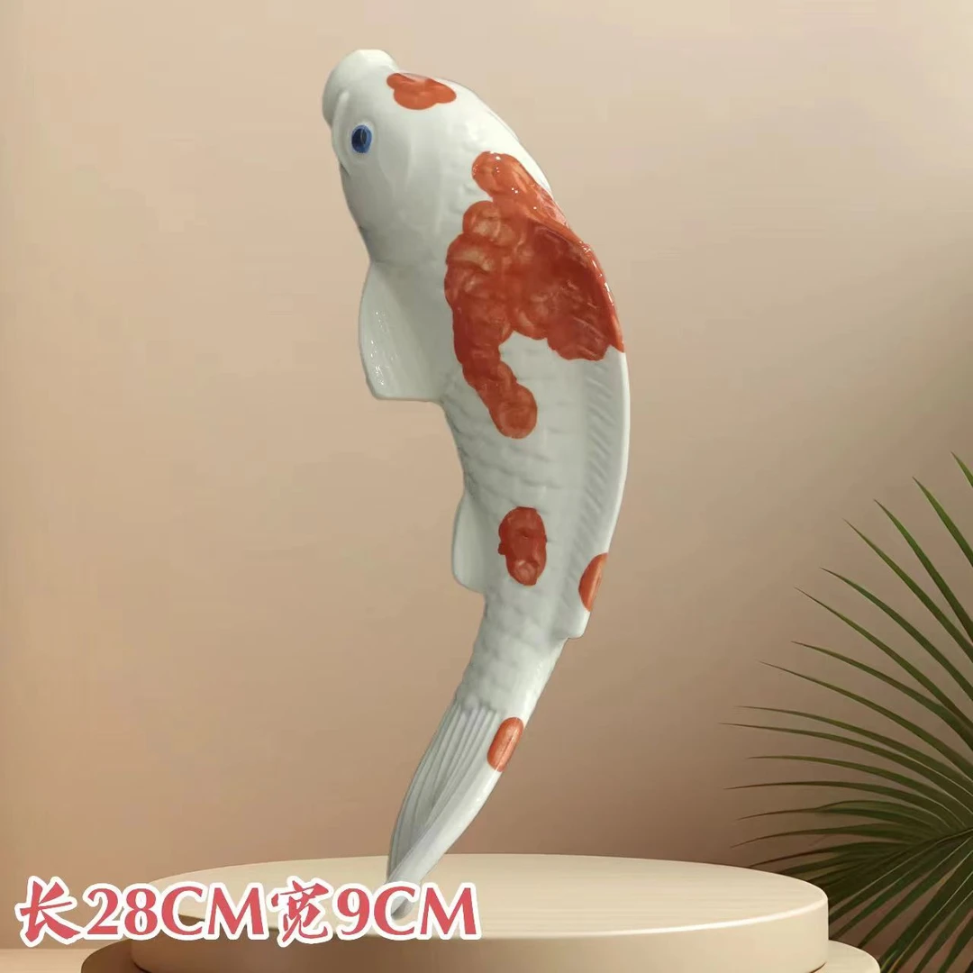 珐琅彩陶瓷鸿运锦鲤年年有余可以挂可以摆客厅玄关卧室长28宽9CM