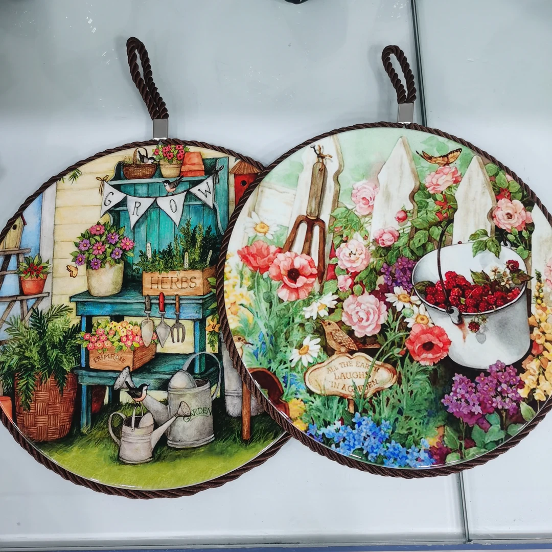 陶瓷隔热垫直径20CM隔热防烫保护桌面家居陶瓷软木油画系列花园
