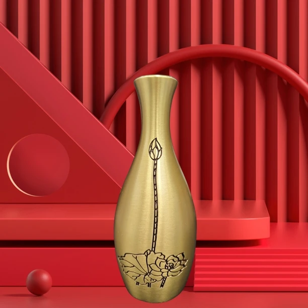 黄铜本色荷花花瓶摆件办公摆件观音瓶精美黄铜摆件客厅玄关卧室乔