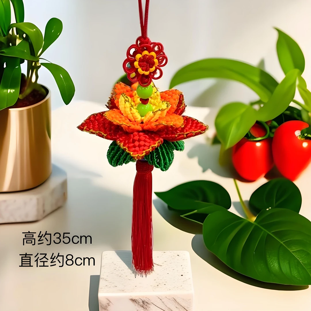 手工编织橙红色大号莲花挂件