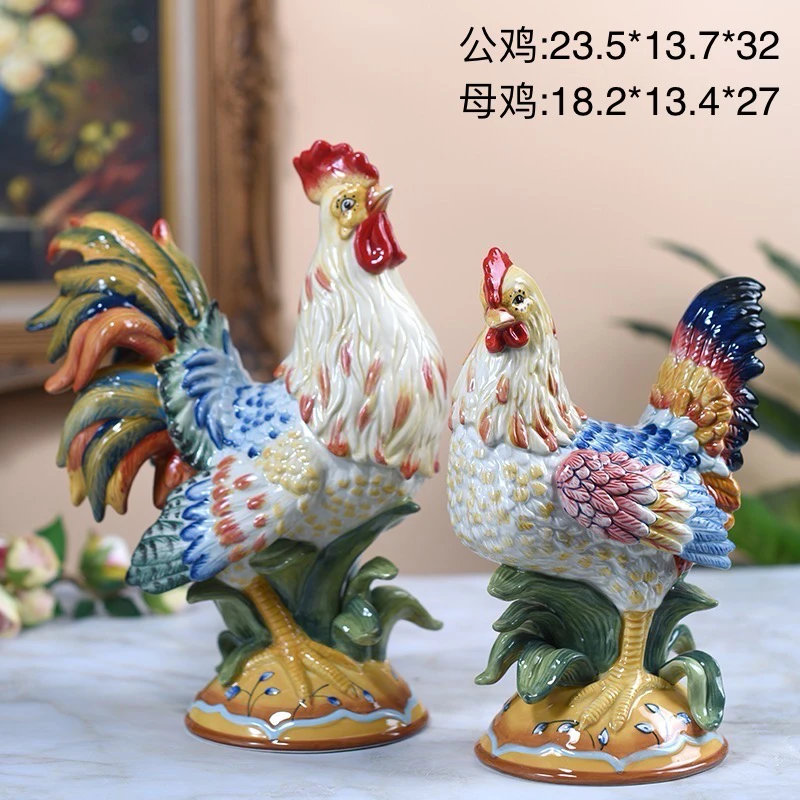 陶瓷出口意大利公鸡母鸡一对摆件玄关客厅摆件送礼创意摆设生肖鸡