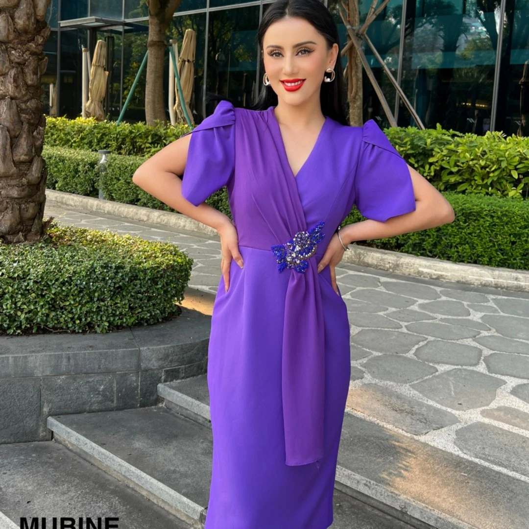 MUBINE 设计感高端气质名媛短袖中长款连衣裙 2338（特价）