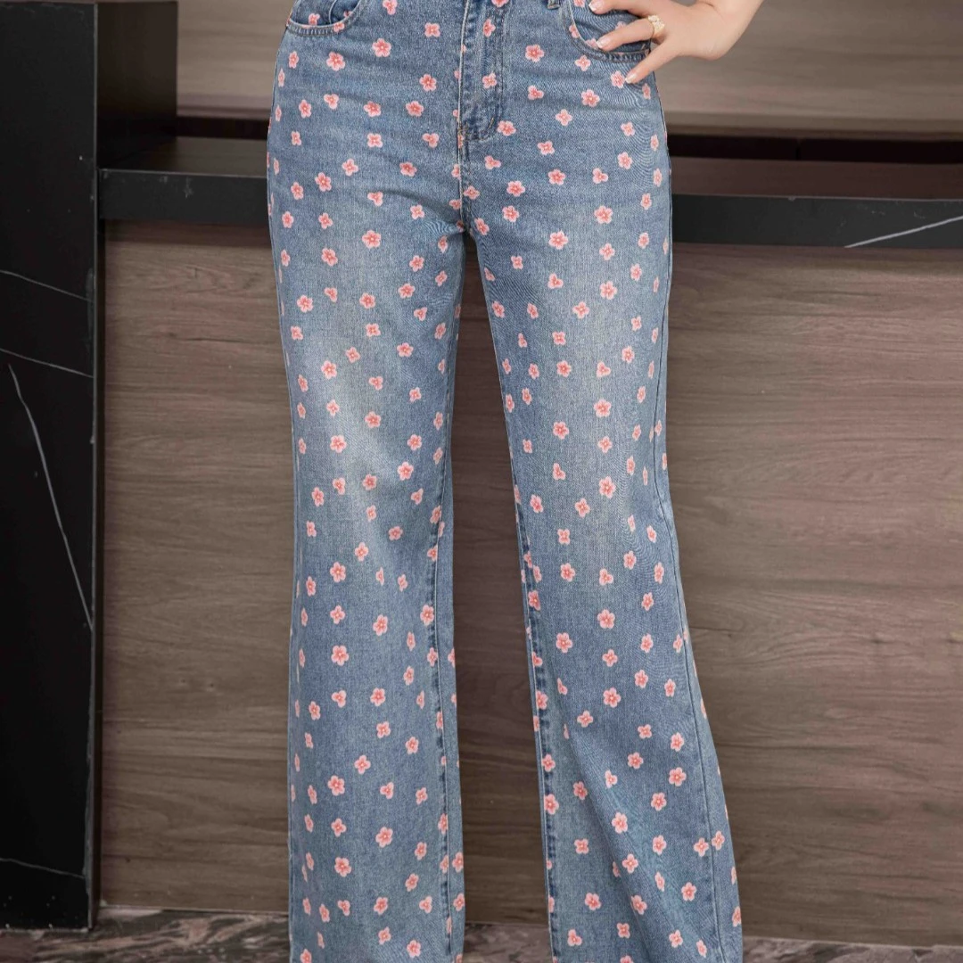 MUBINE 夏季新款高腰拨款印花宽松阔腿直筒裤 2396（特价）