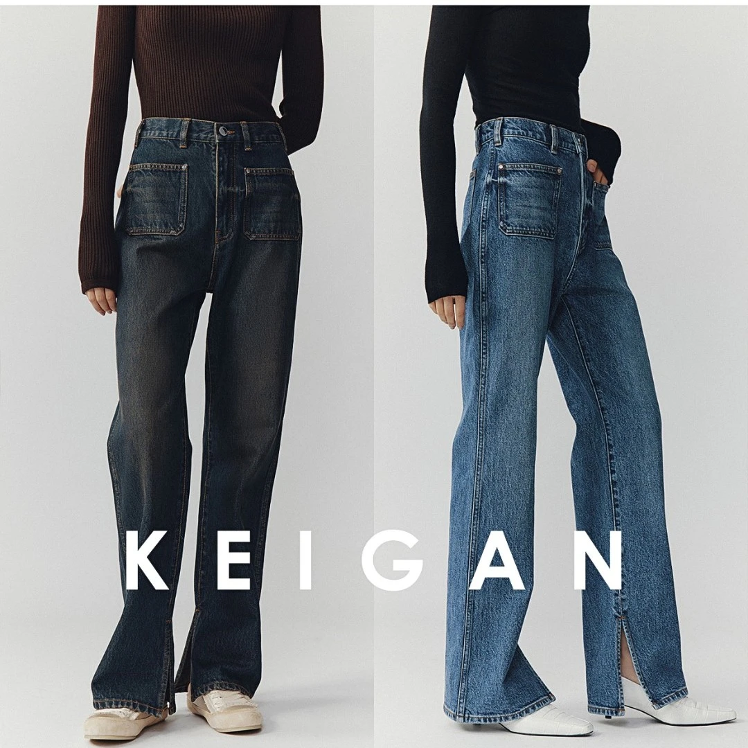 开间/四季强推 欧洲进口前口袋复古摩登高腰万能直筒长腿牛仔裤