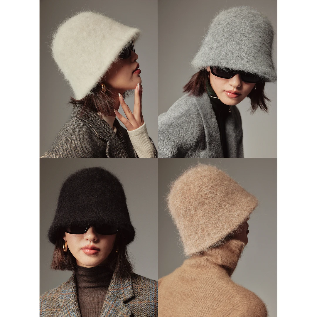 KEIGAN/开间秋冬素颜神器幼羊驼温暖极简佰搭针织盆栽帽渔夫帽
