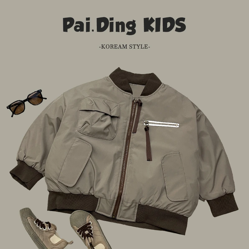 【派町现货】冬儿童韩版撞色休闲夹棉个性帅气短款棉服外套SJ4461