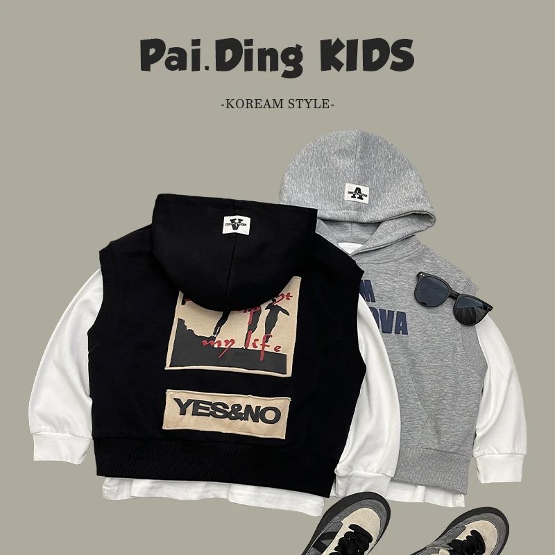 【派町】秋装儿童韩版潮流时尚休闲洋气印花套头连帽两件套装SJ4240