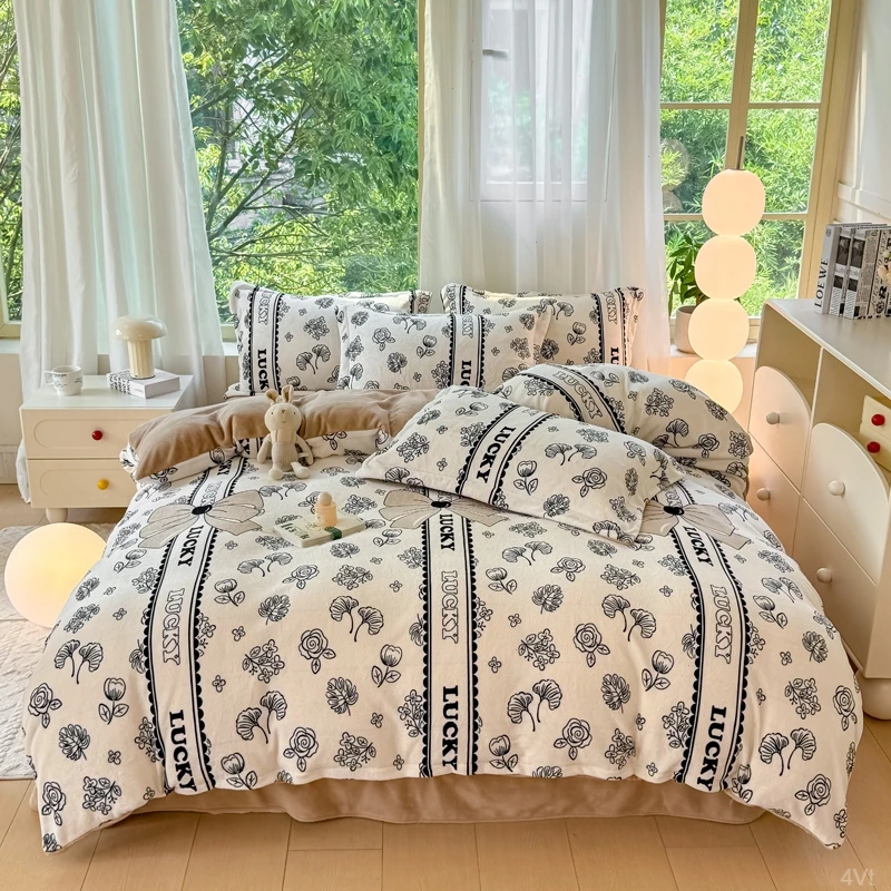 小清新双人牛奶柔软单人家用机洗亲肤宿舍单被单床罩款学生机绒套