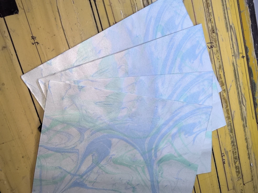 手工泥银套色墨流笺双色蓝绿22×32厘米50张