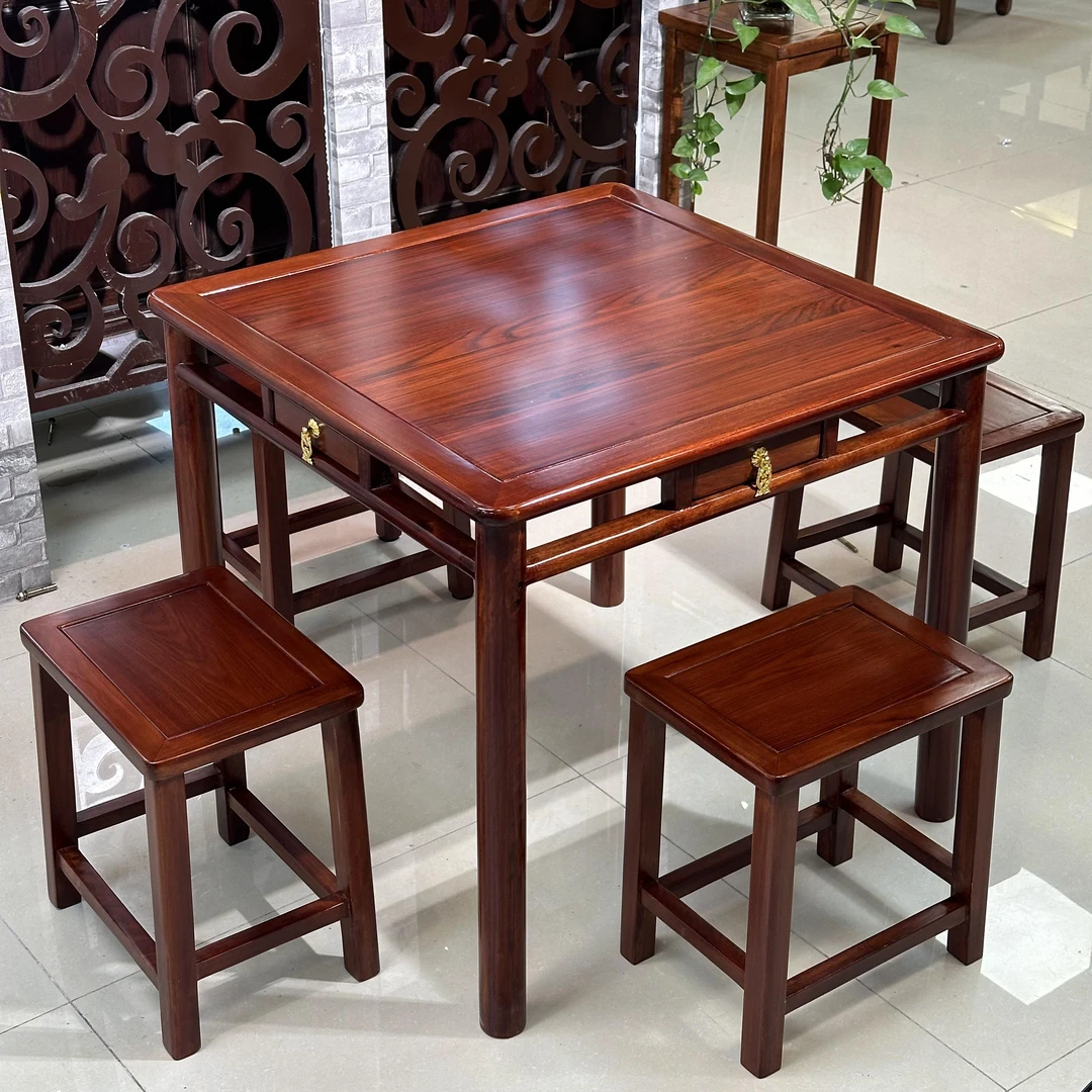 全实木乌金木小方桌 正方形带抽休闲娱乐八仙桌四方吃饭桌