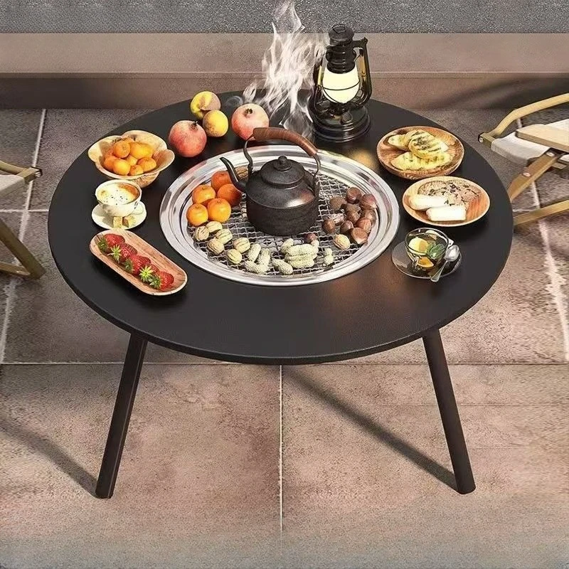 围炉煮茶桌户外露营围炉煮茶桌多功能炭火桌可折叠烤肉桌炭火便携