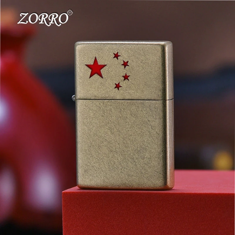 佐罗ZORRO超薄五星红旗防风复古煤油打火机老式砂轮经典送男友款