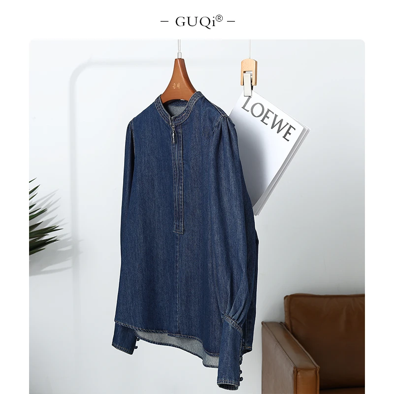 【古琦推荐】拉链设计感牛仔衬衫女2024新款显瘦可内搭可外穿6368