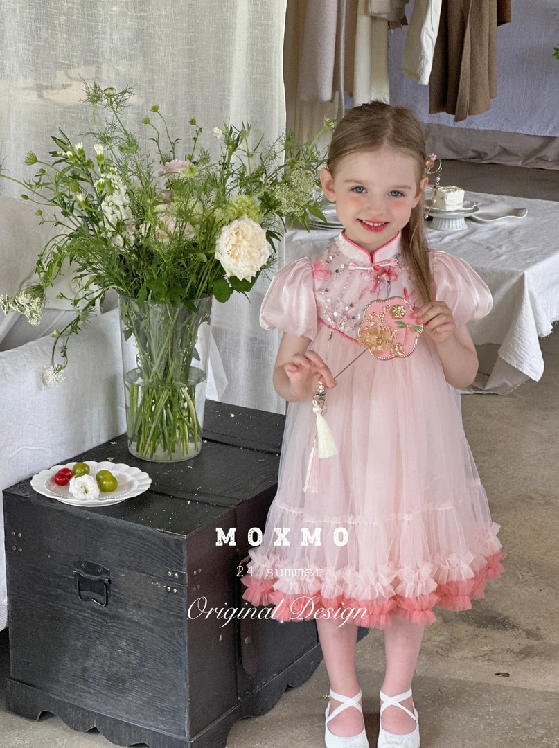 夏季女孩洋气连衣裙女童蛋糕网纱裙夏款女宝公主裙宝宝复古