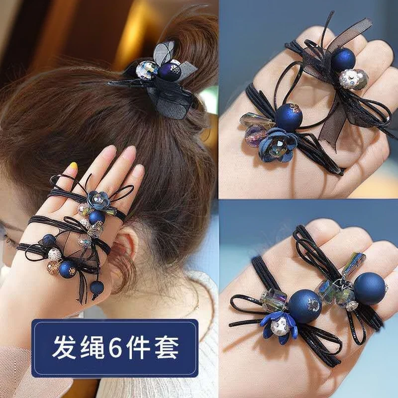 【爆款推荐】合弹人海发晶头套饰力发蓝圈绳橡成一s绳n件6高i发