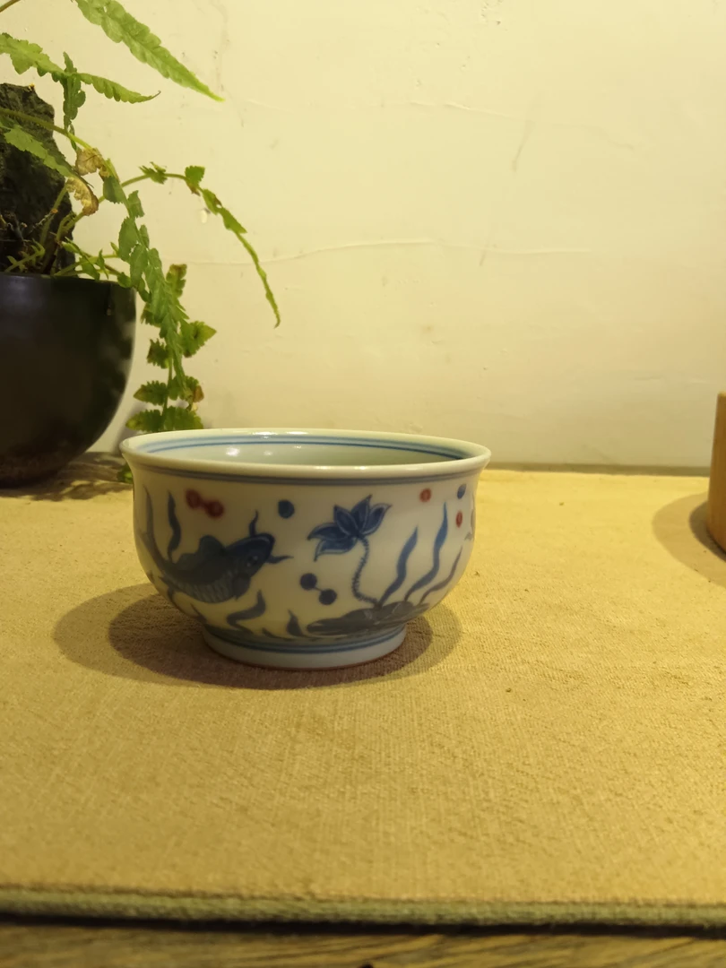 景德镇手工满工手绘鱼澡纹亚光釉青花炉式杯茶杯主人杯