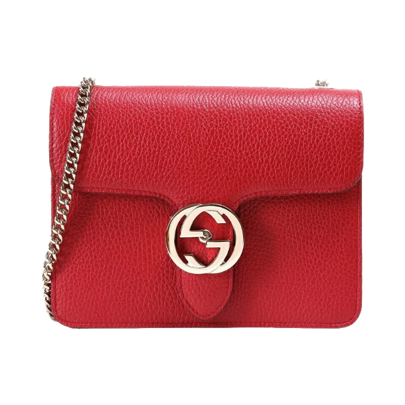 99新 GUCCI/古驰 红风琴单肩斜跨包 荔枝纹小方包女士/D店