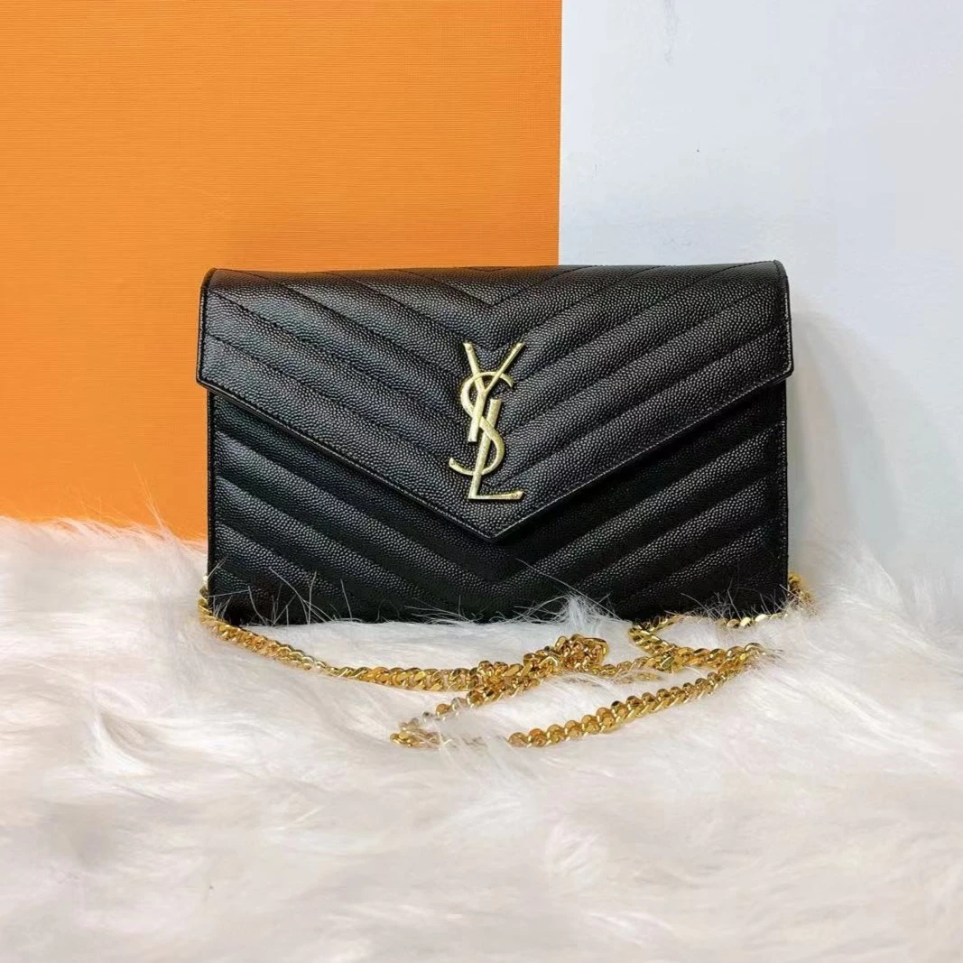 99新 YSL/圣罗兰 黑金中号信封包/D店